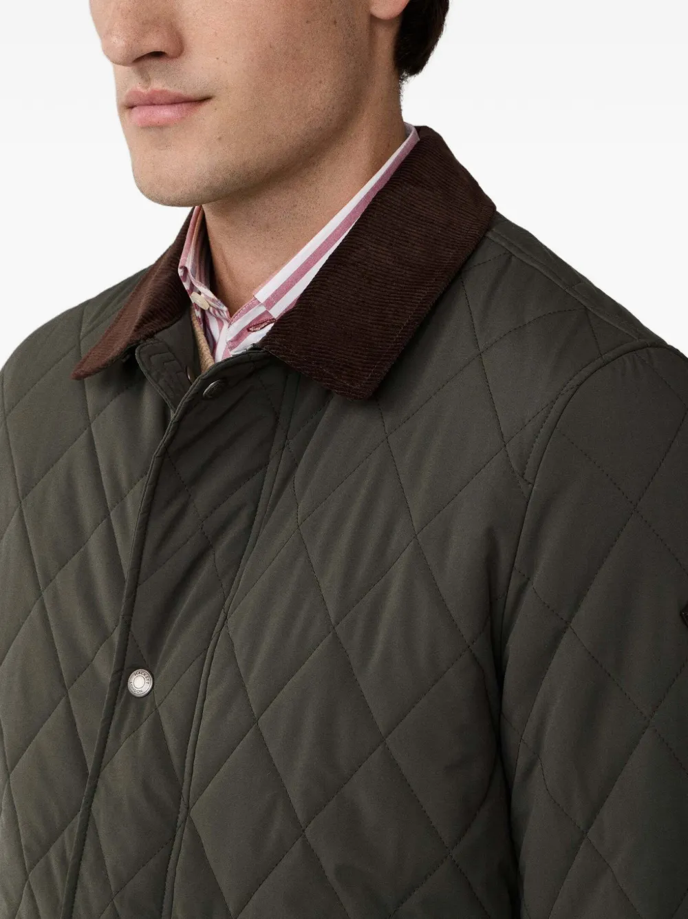 Hackett London Gewatteerd jack met ribfluwelen kraag Groen