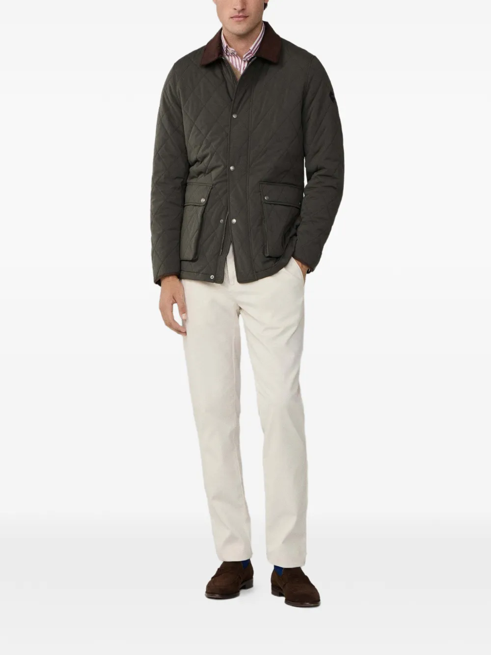 Hackett London Gewatteerd jack met ribfluwelen kraag Groen