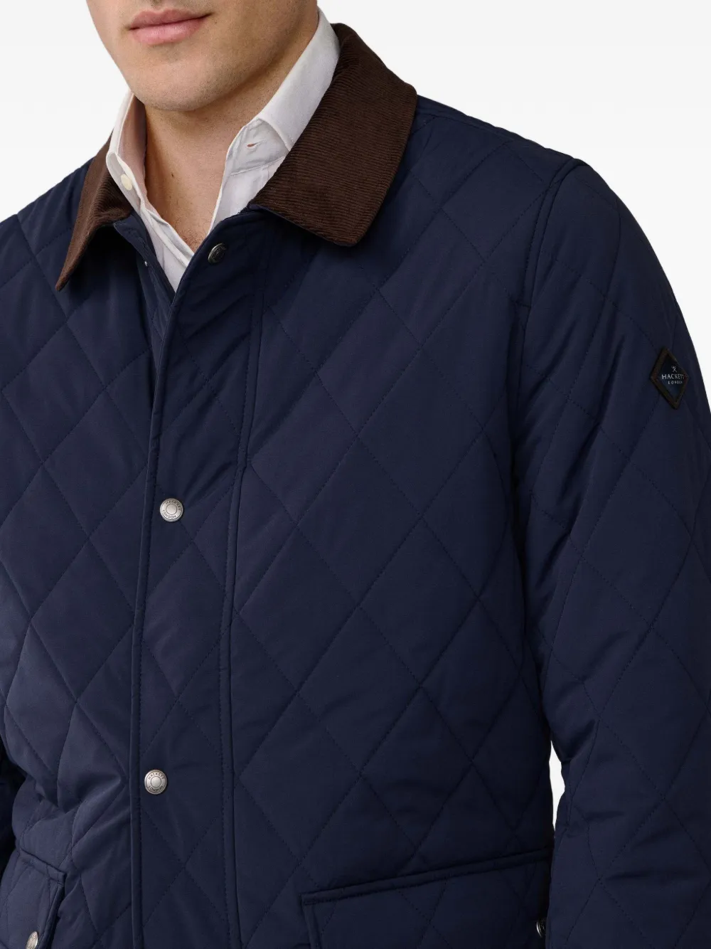 Hackett London Gewatteerd jack met ribfluwelen kraag Blauw