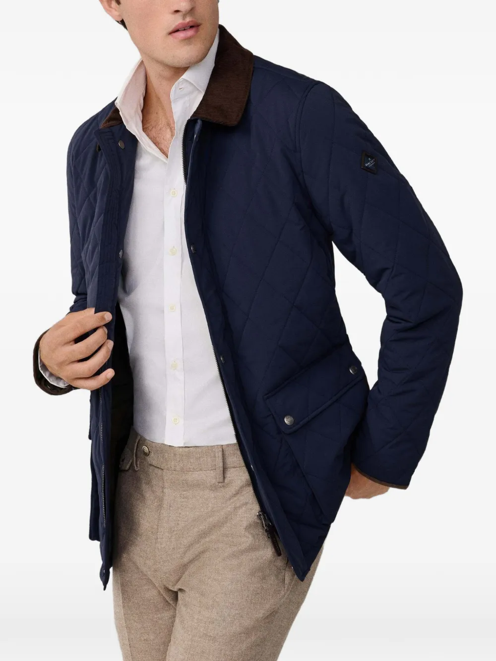 Hackett London Gewatteerd jack met ribfluwelen kraag Blauw