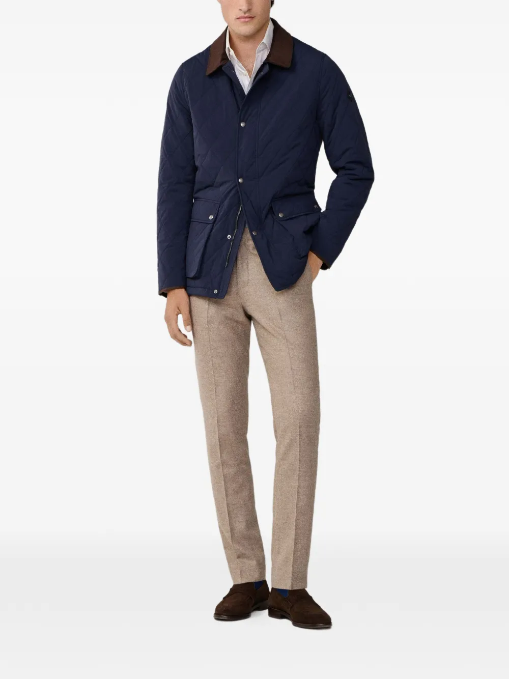 Hackett London Gewatteerd jack met ribfluwelen kraag Blauw