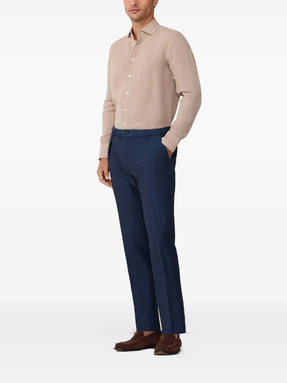 Hackett London Gemêleerde plooibroek Blauw