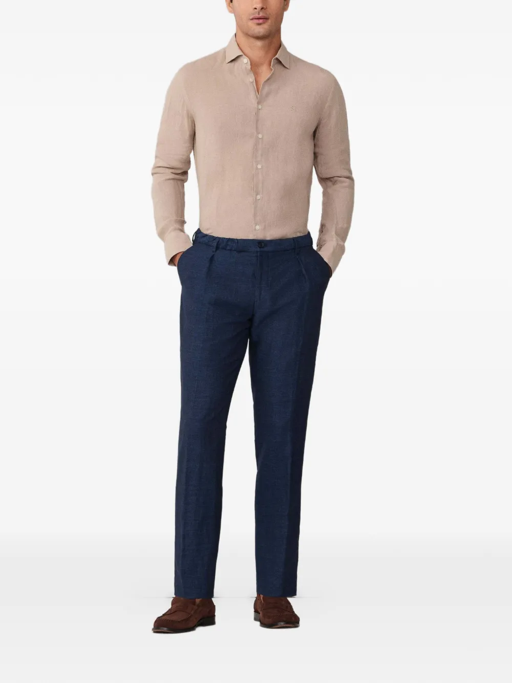 Hackett London Gemêleerde plooibroek Blauw