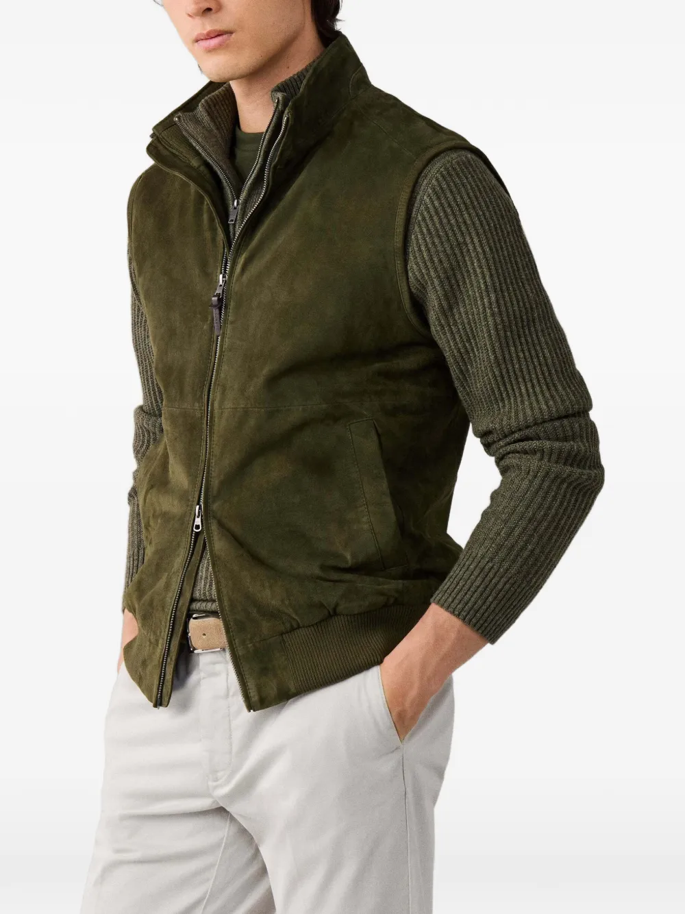 Hackett London Suède gilet met geribbelde afwerking Groen