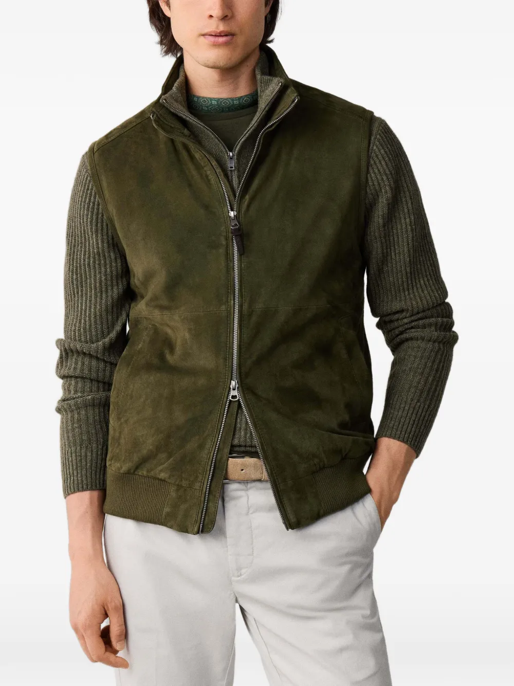 Hackett London Suède gilet met geribbelde afwerking Groen