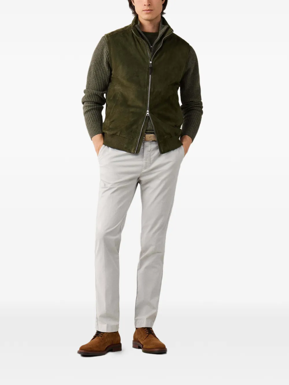Hackett London Suède gilet met geribbelde afwerking Groen