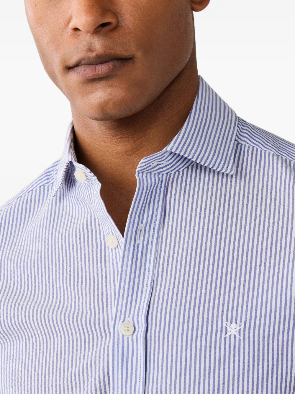 Hackett London Seersucker overhemd met Bengaalse streep Blauw