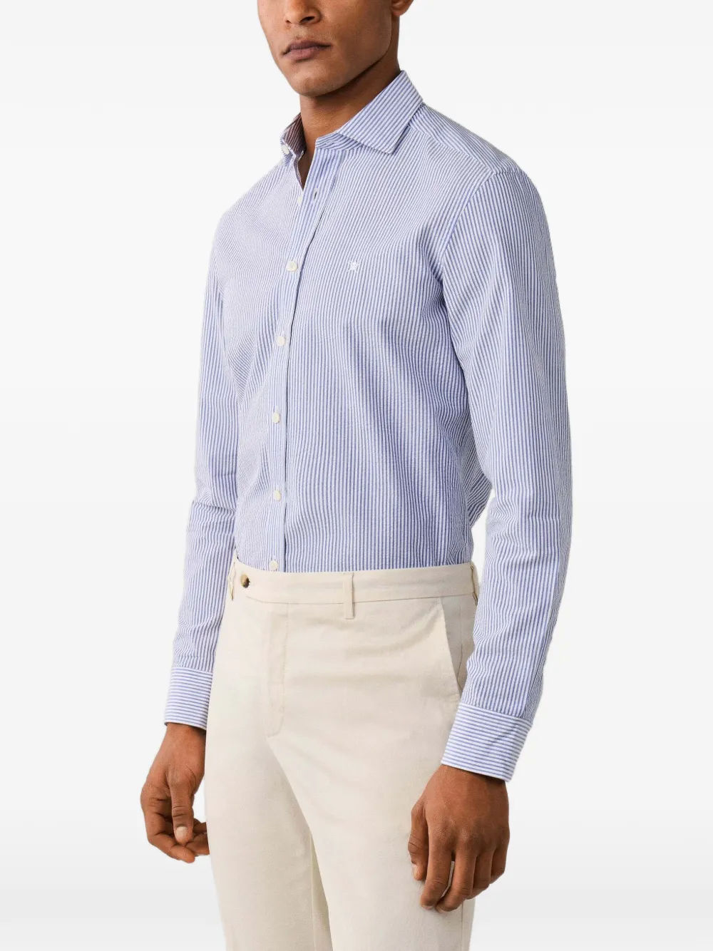 Hackett London Seersucker overhemd met Bengaalse streep Blauw