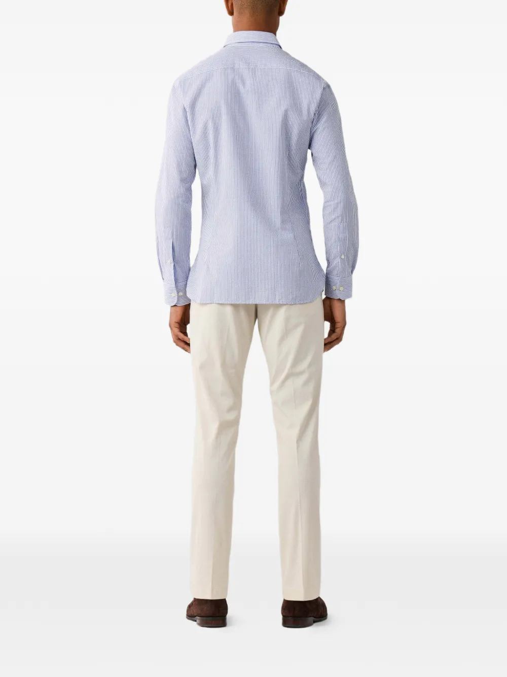 Hackett London Seersucker overhemd met Bengaalse streep Blauw
