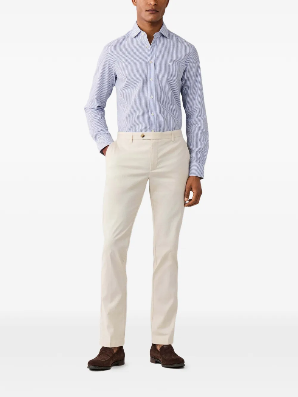 Hackett London Seersucker overhemd met Bengaalse streep Blauw
