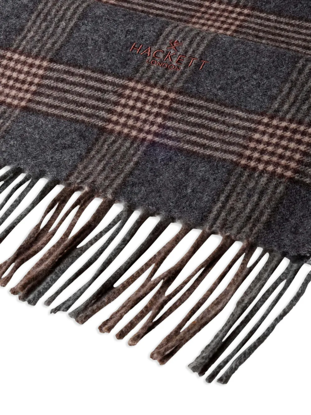 Hackett London Geruite sjaal met geborduurd logo Grijs