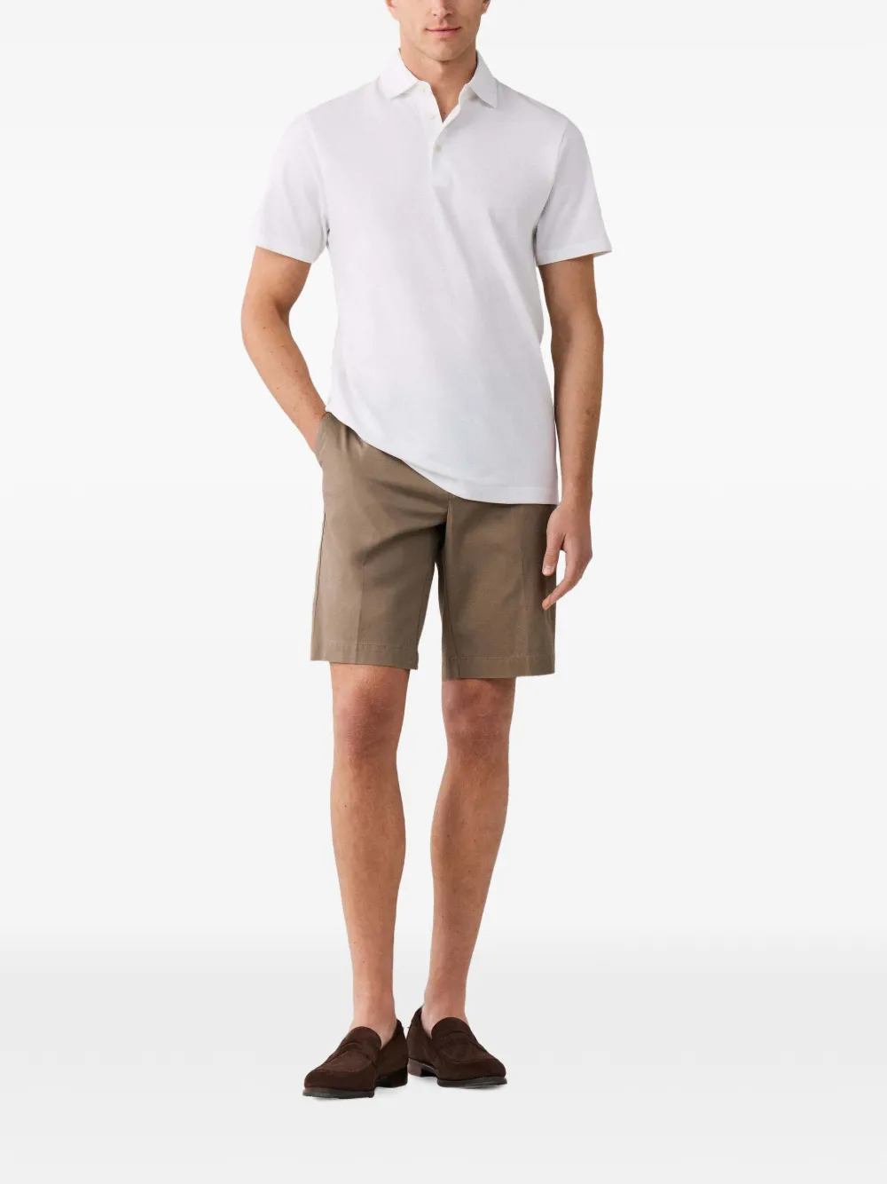 Hackett London Poloshirt met halve knoop Bruin
