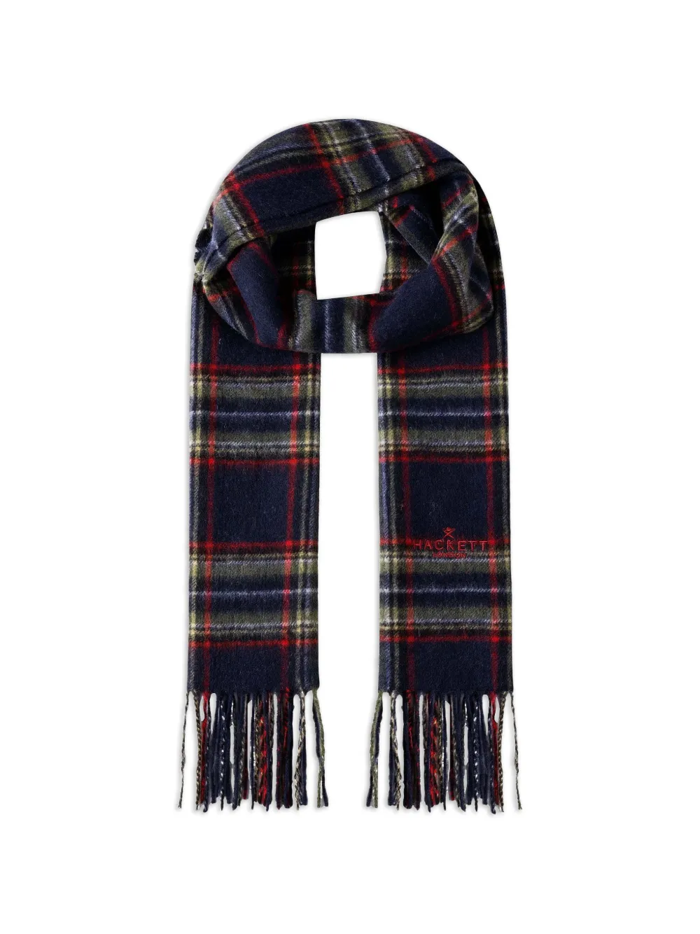 Hackett London plaid logo-embroidered scarf · One Size