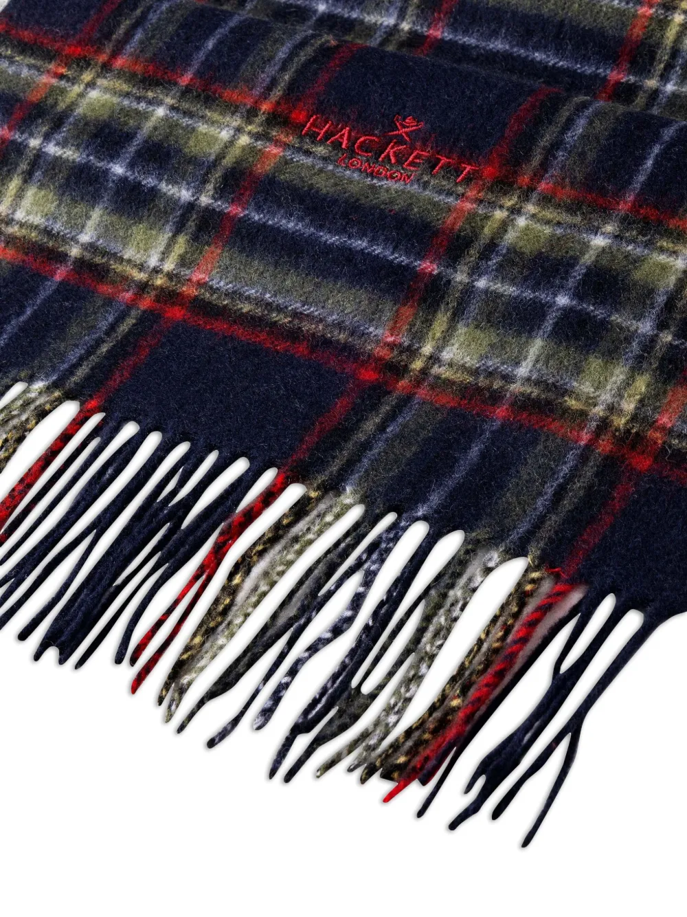 Hackett London Geruite sjaal met geborduurd logo Groen