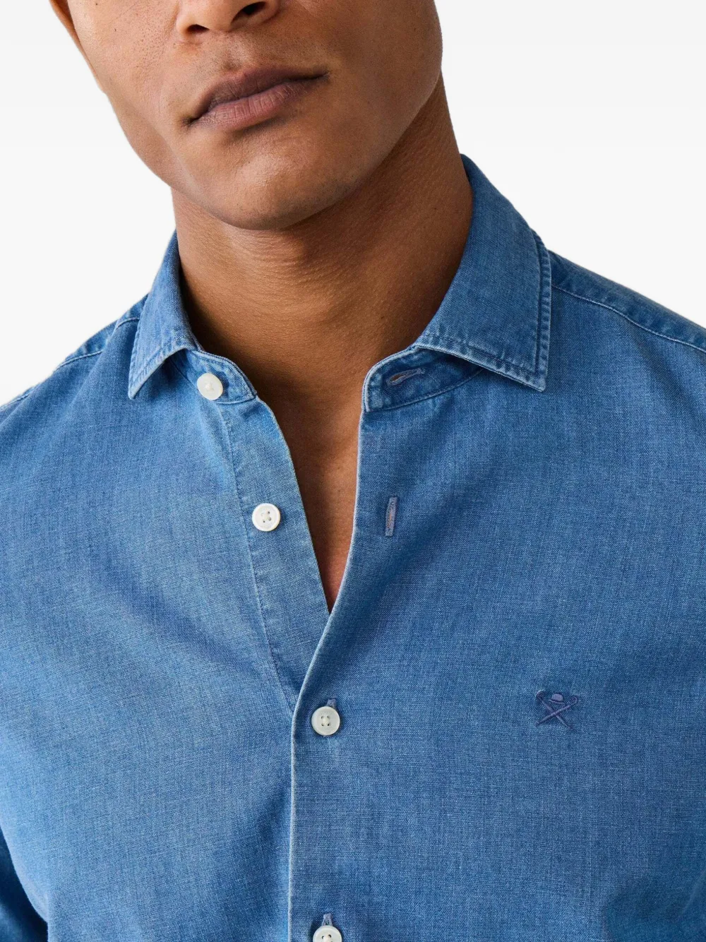 Hackett London Kent denim overhemd met uitgesneden kraag Blauw