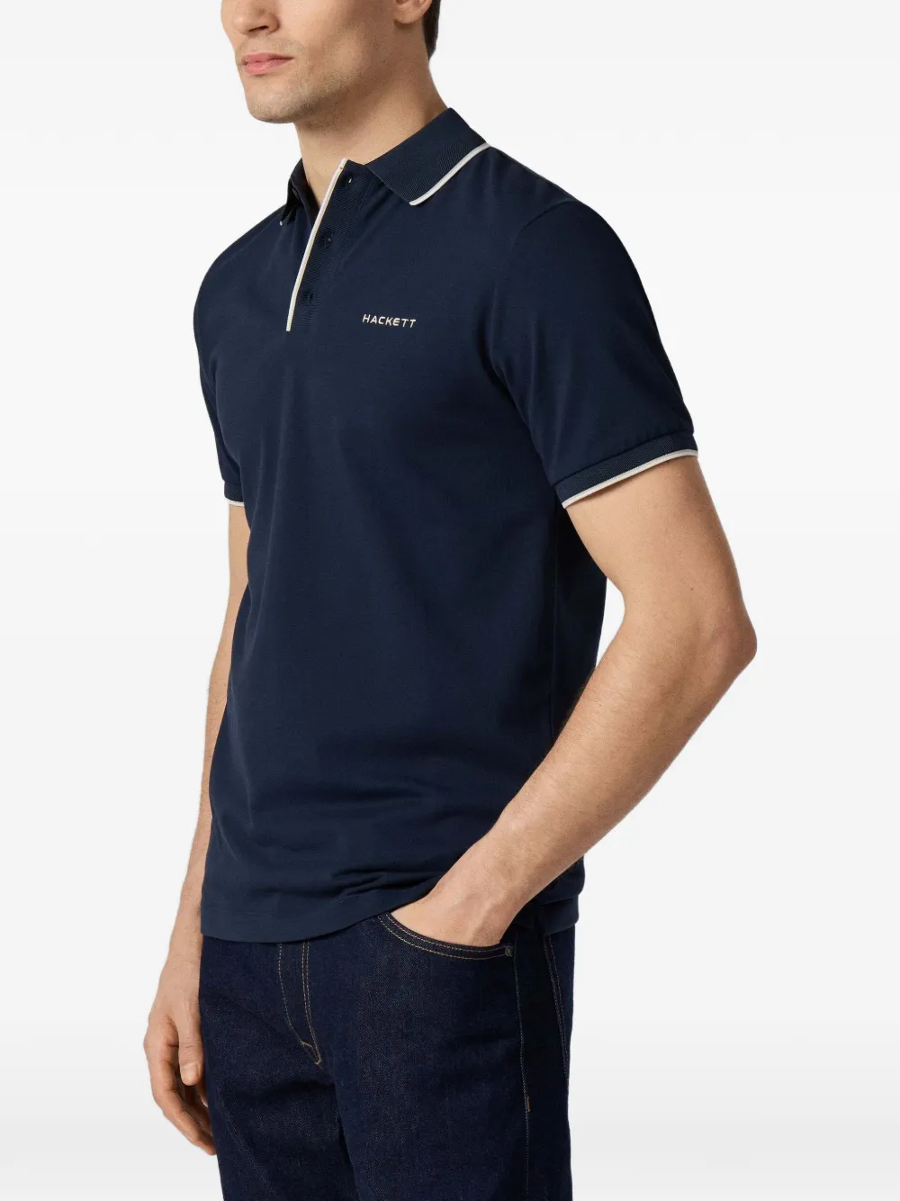 Hackett London Poloshirt met geborduurde afwerking Blauw