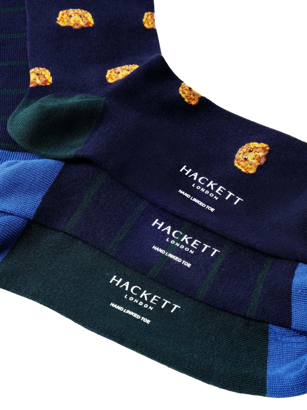 Hackett London Drie paar Harry sokken met borduurwerk Groen