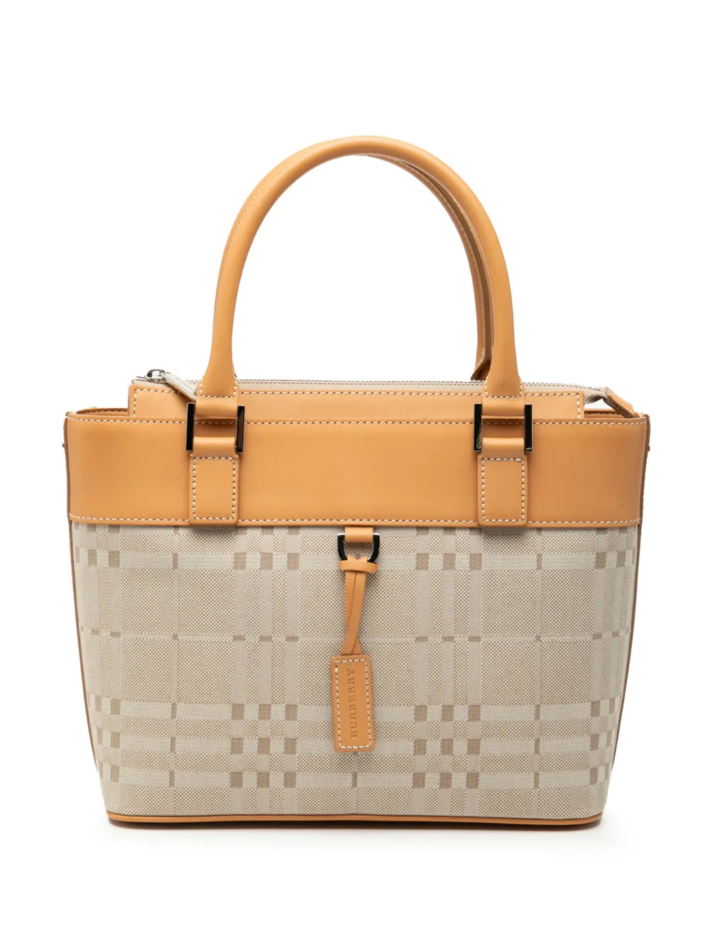 Burberry Pre-Owned 2000-2017 Leather Trimmed Tonal Check Canvas handbag - Braun
