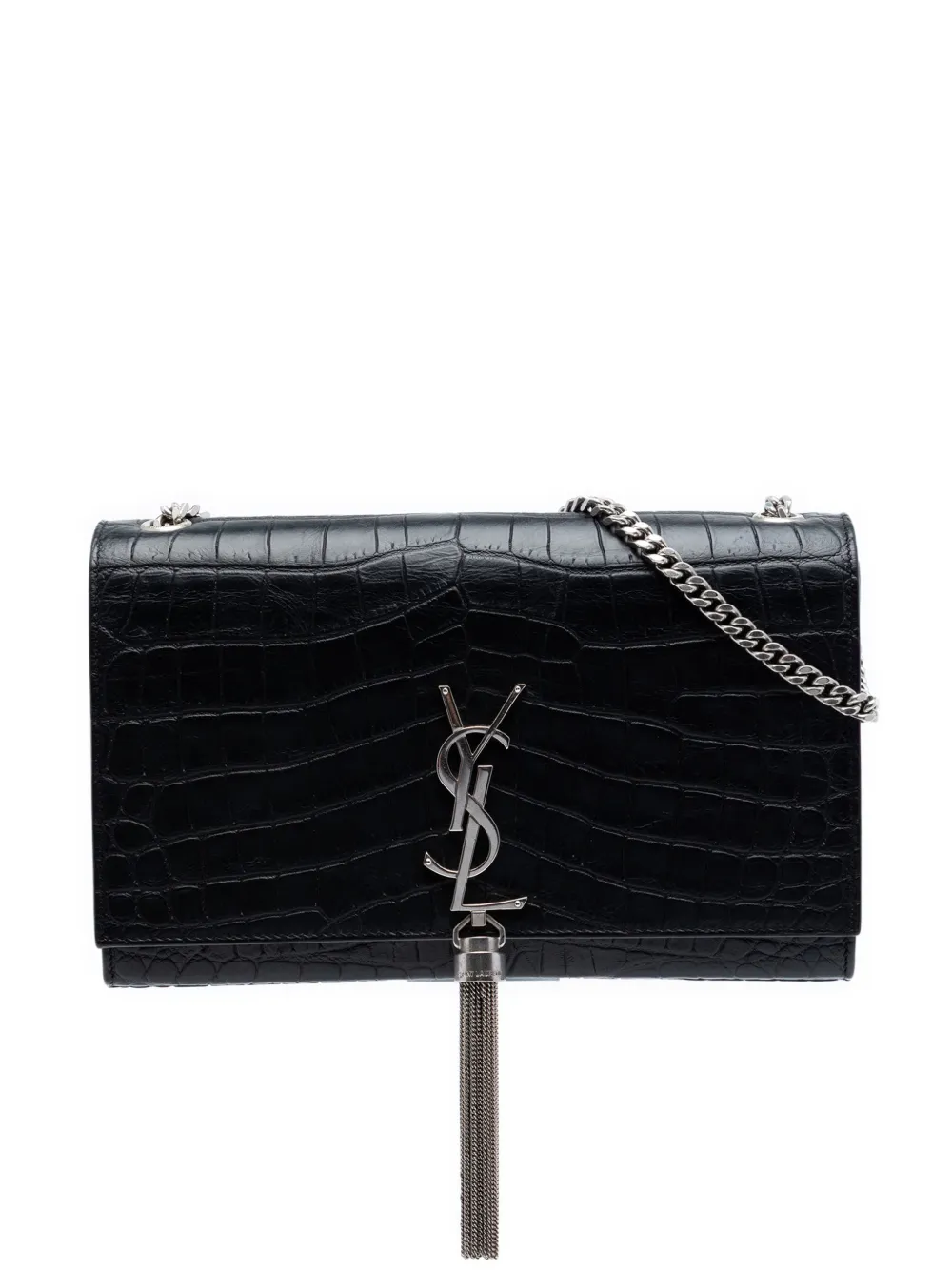 Saint Laurent Pre-Owned 2016 Medium Croc Embossed Leather Kate Tassel crossbody bag - Black