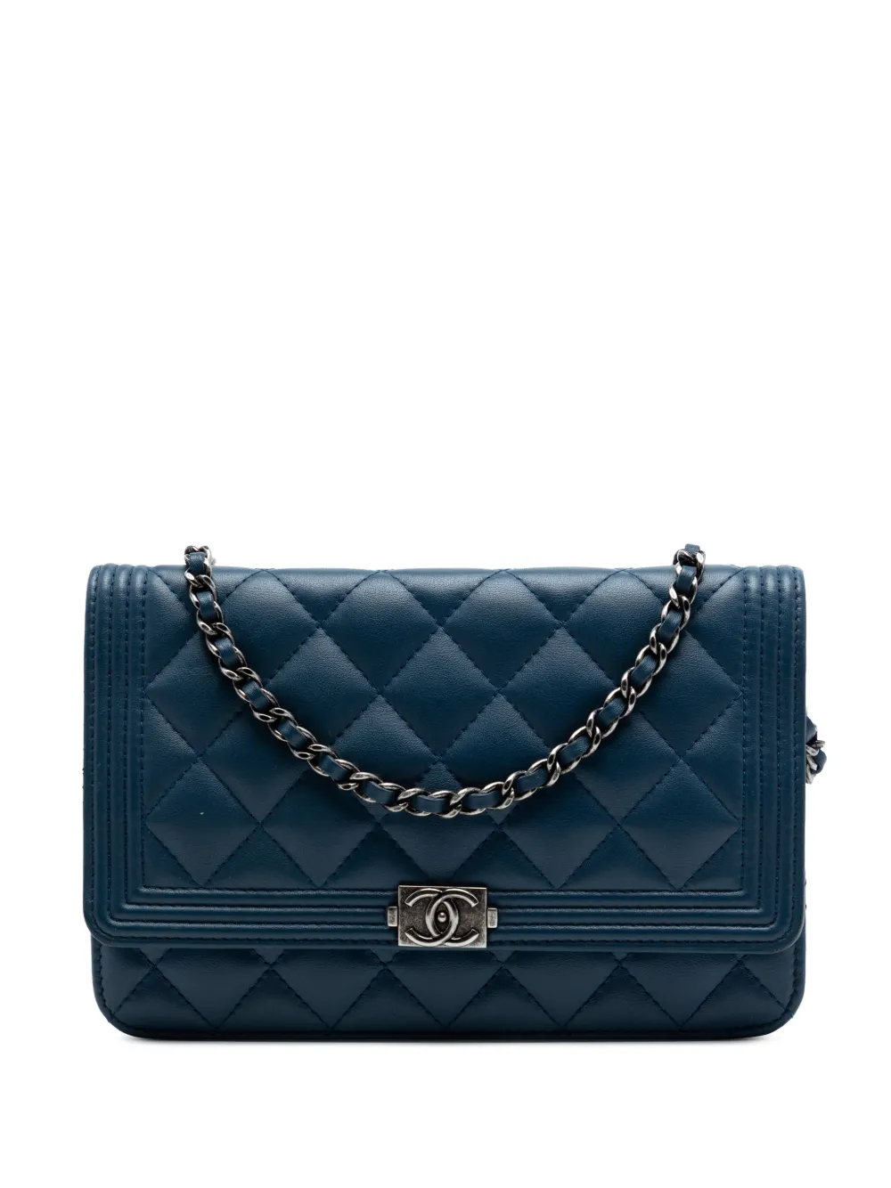 CHANEL Pre-Owned 2016-2017 Quilted Lambskin Boy Wallet On Chain crossbody bag - Blu
