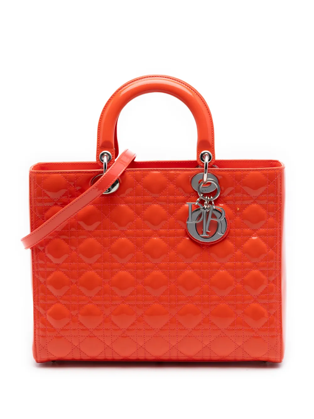 Christian Dior Pre-Owned 2012 Large Patent Cannage Lady Dior satchel - Orange
