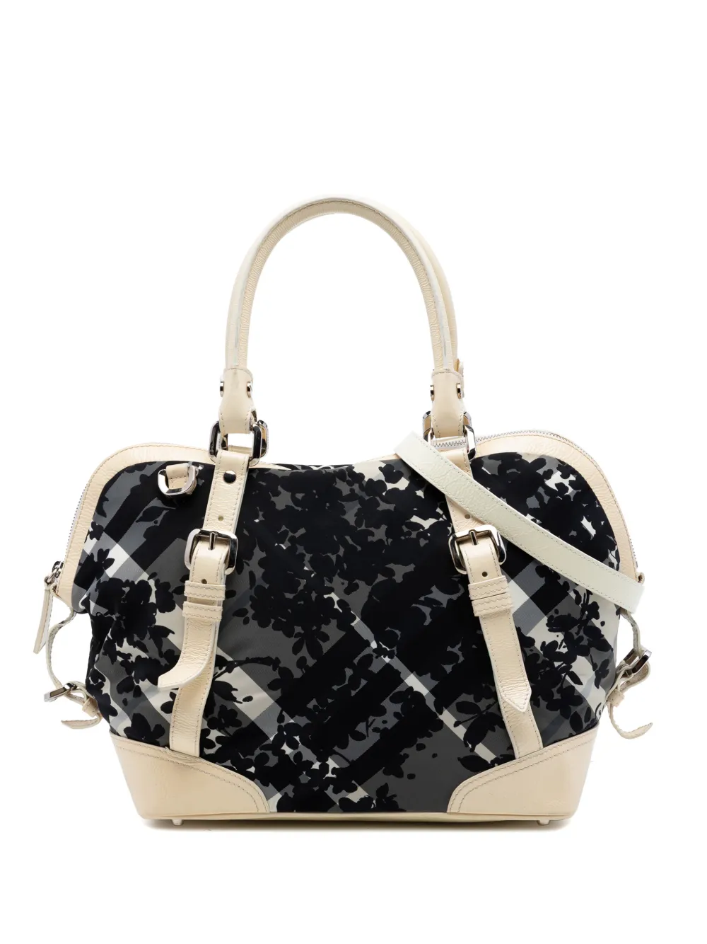 Burberry Pre-Owned 2000-2010 Floral Beat Check Nylon and Patent Foley satchel - Grigio
