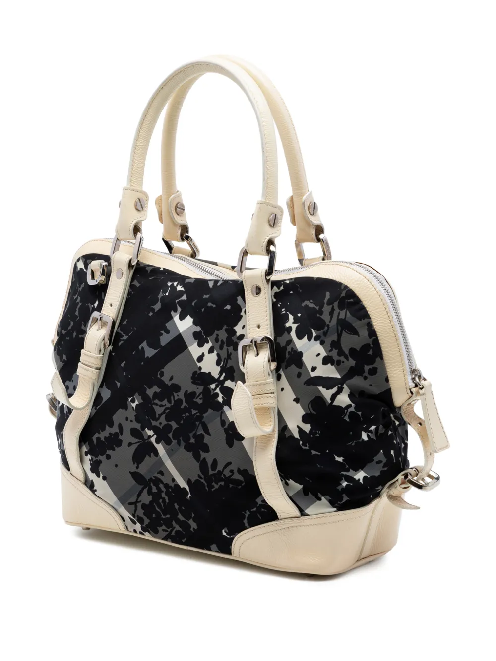  Burberry Pre-owned Borsa A Tracolla Foley In Vernice E Nylon Con Motivo Floral Beat Check 2000-2010 - Grigio 