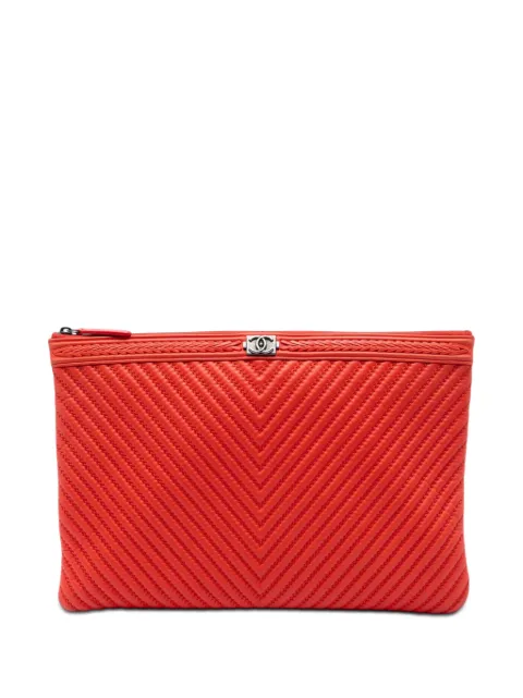 CHANEL Pre-Owned bolsa de mano Boy O Case grande de piel de cordero en chevron con doble costura 2016-2017