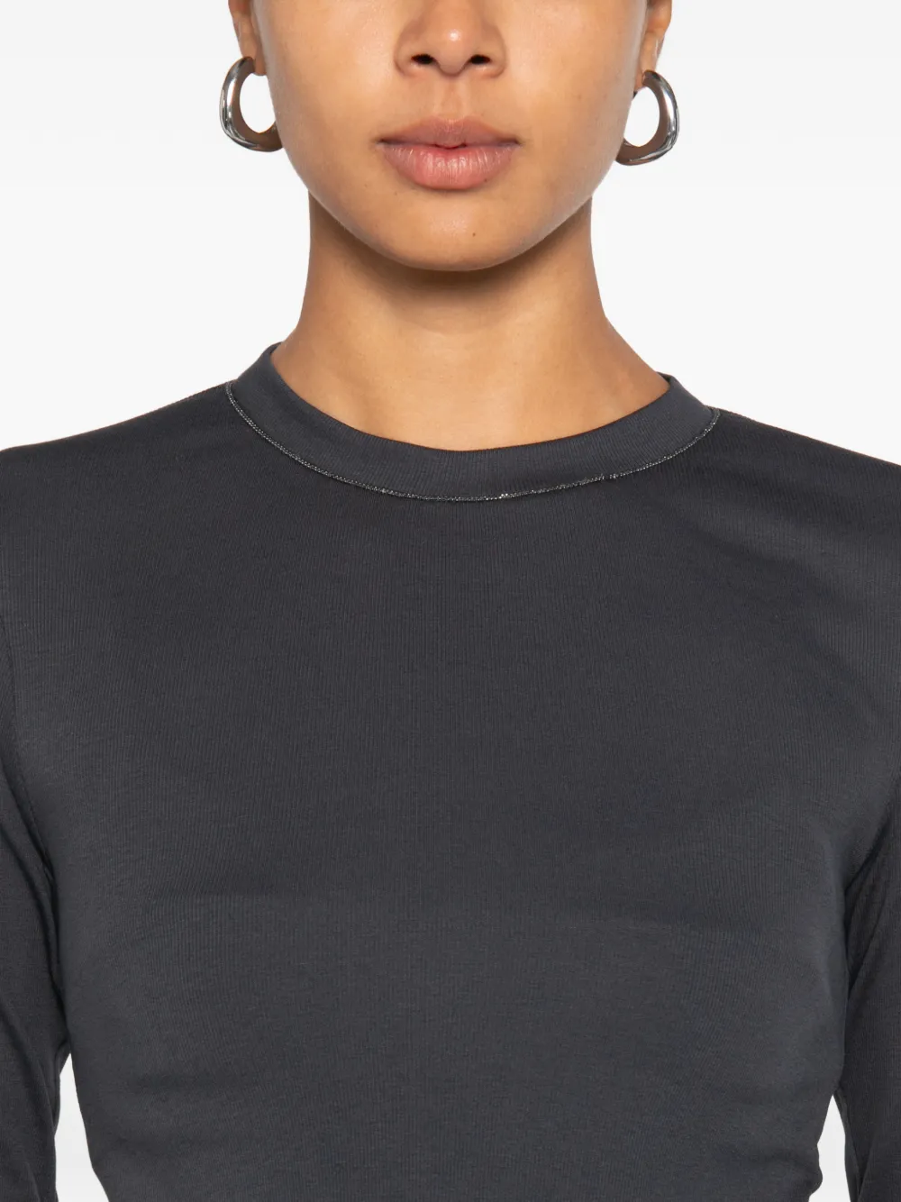 Brunello Cucinelli T-shirt met lange mouwen en monili afwerking Blauw