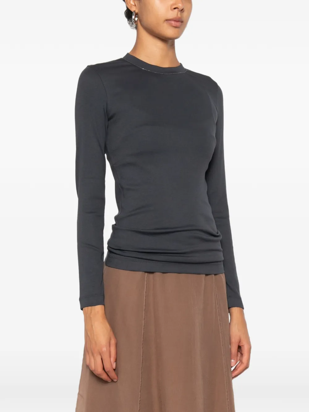 Brunello Cucinelli T-shirt met lange mouwen en monili afwerking Blauw