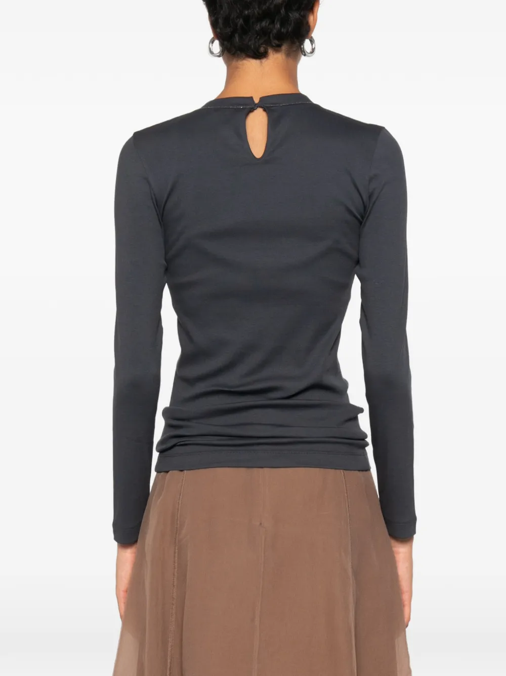 Brunello Cucinelli T-shirt met lange mouwen en monili afwerking Blauw