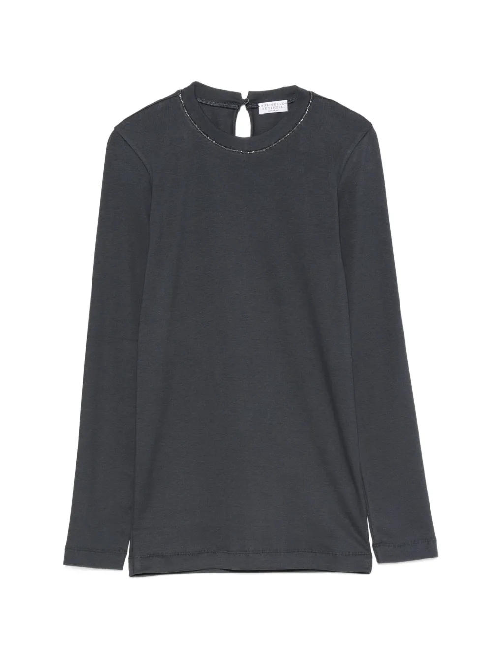 Brunello Cucinelli Monili-trim long-sleeve T-shirt - Blu