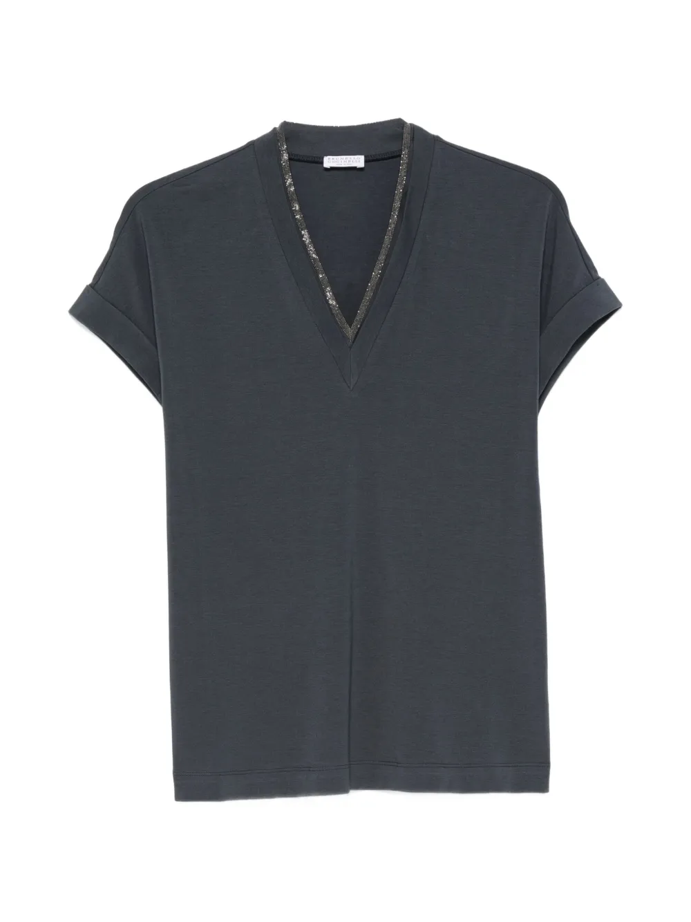 Brunello Cucinelli Monili-trim V-neck T-shirt - Blau