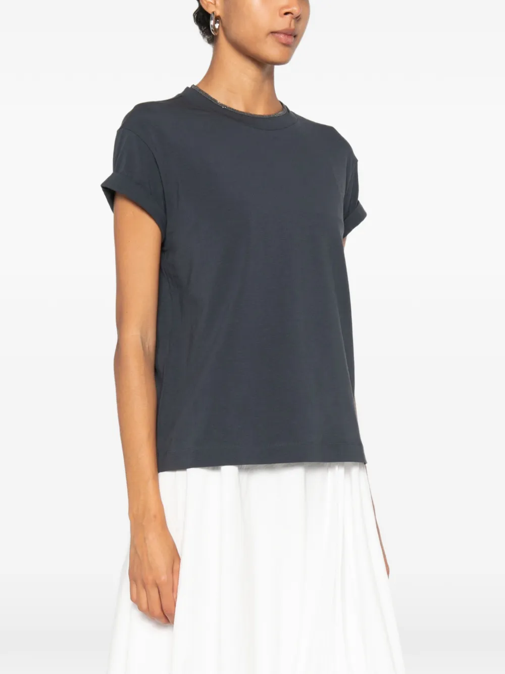 Brunello Cucinelli T-shirt met kralen afwerking Blauw
