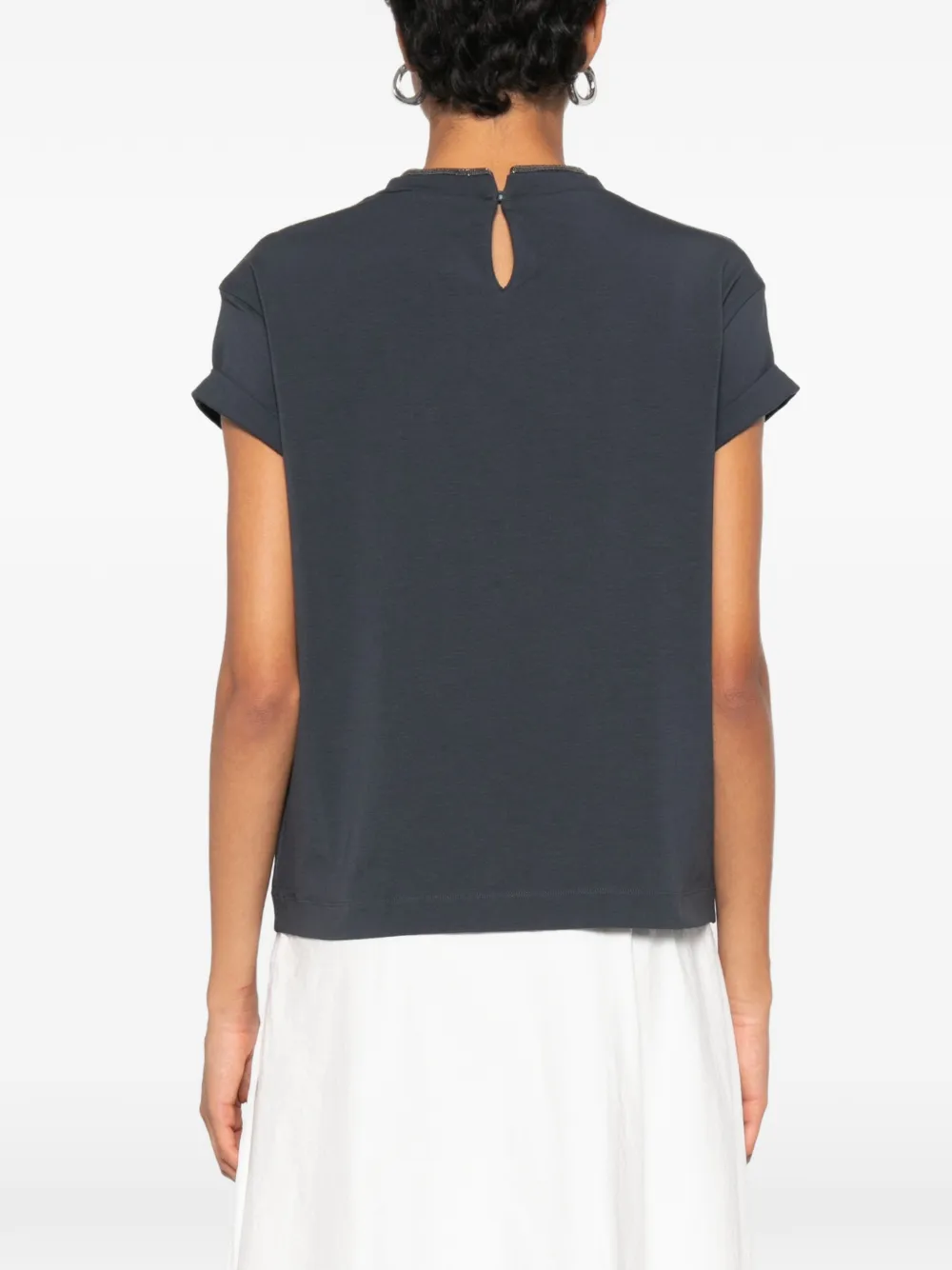 Brunello Cucinelli T-shirt met kralen afwerking Blauw
