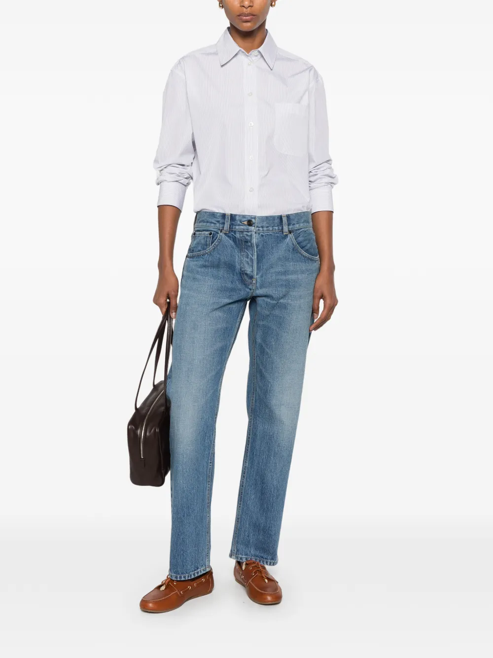 The Row Gavina gestreept blouse met opgestikte zak Wit