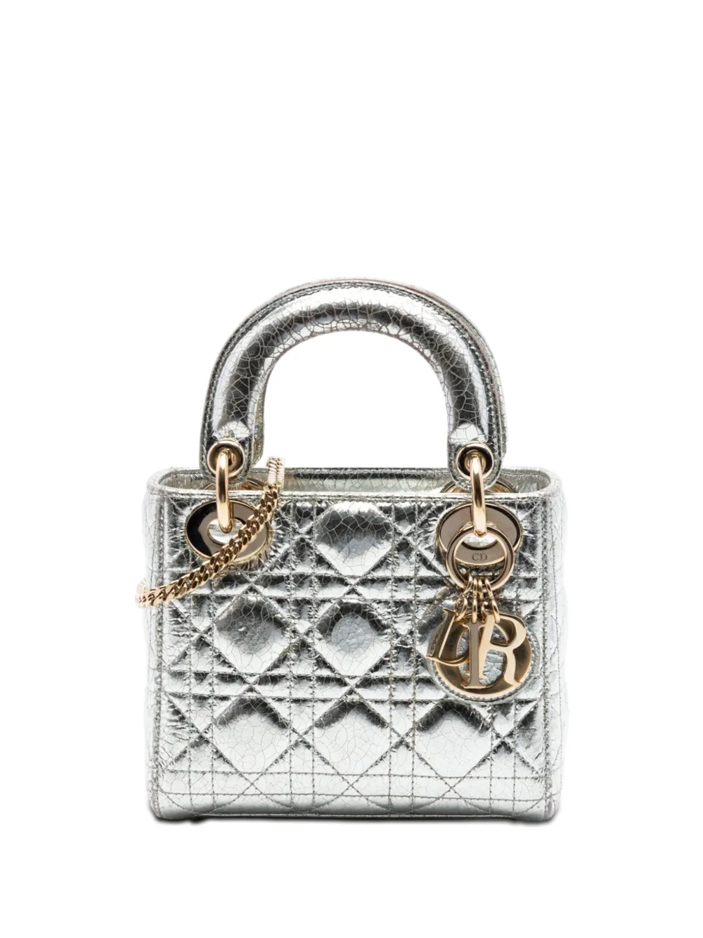 Christian Dior Pre-Owned 2016 Mini Metallic Crinkled Calfskin Cannage Lady Dior satchel - Silber