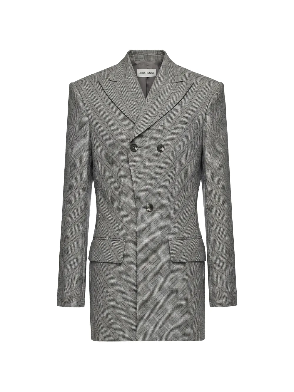 Situationist check double-breasted blazer - Grey