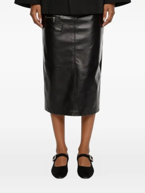 Situationist zip-pocket leather midi skirt