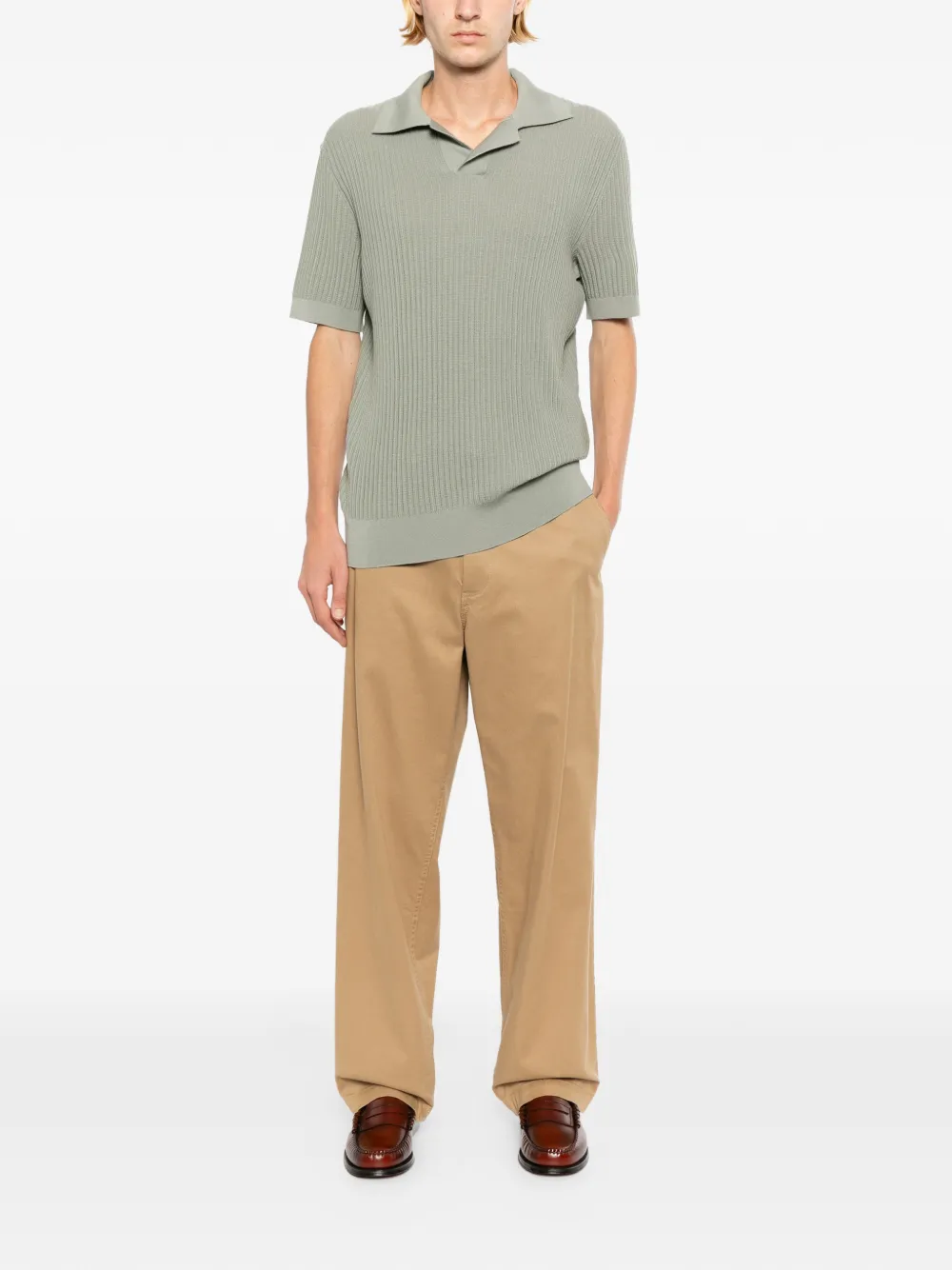 Brioni Ribgebreid poloshirt Groen