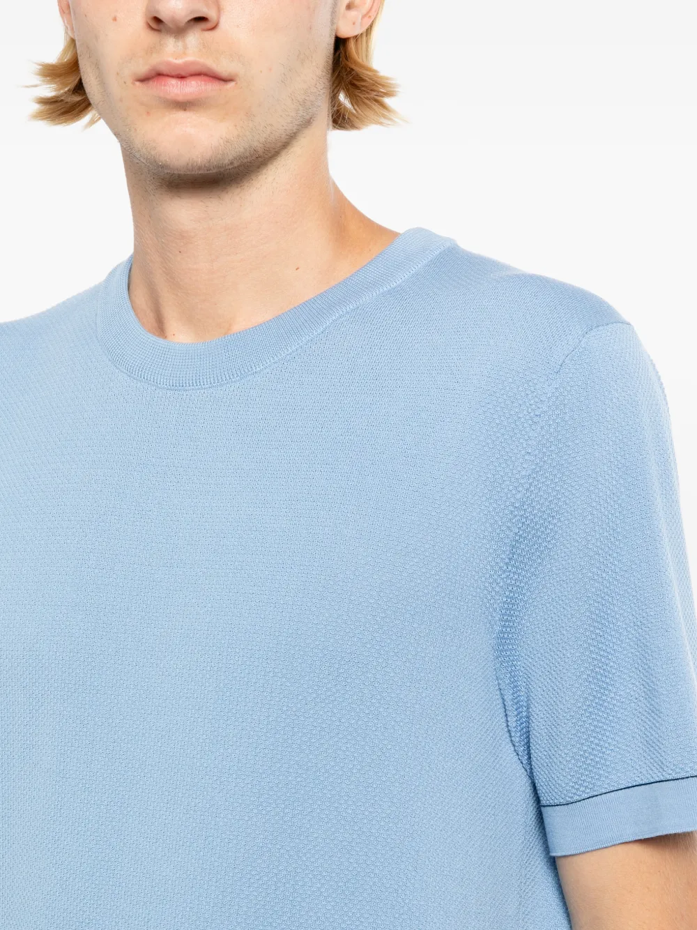 Brioni Sea Island Piqué Cotton T-shirt in Blue, view 5