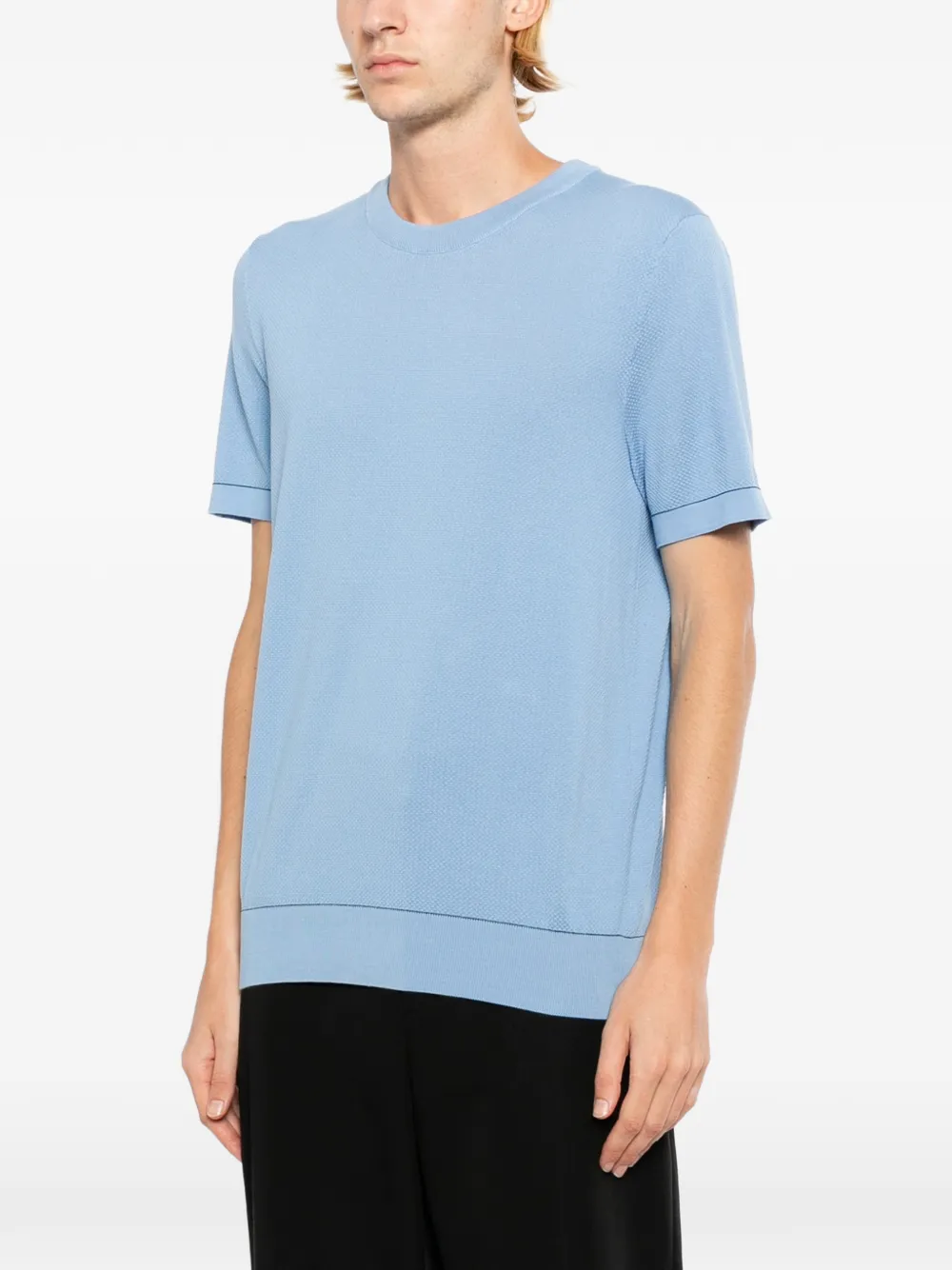 Brioni Sea Island Piqué Cotton T-shirt in Blue, view 3