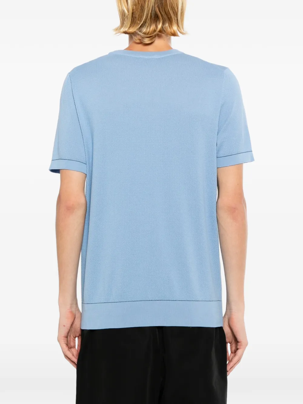 Brioni Sea Island Piqué Cotton T-shirt in Blue, view 4