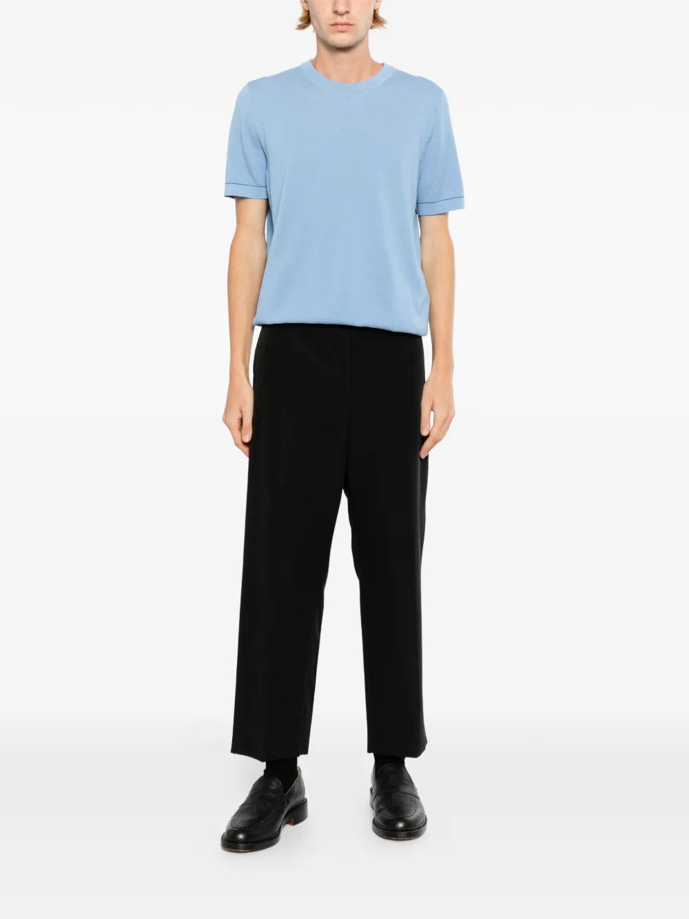 Brioni Sea Island Piqué Cotton T-shirt in Blue, view 2