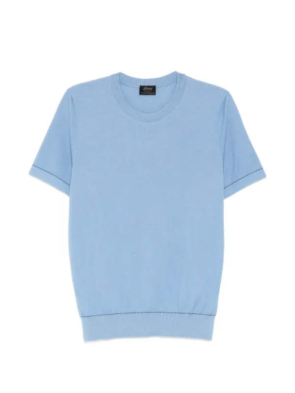 Brioni Sea Island Piqué Cotton T-shirt in Blue
