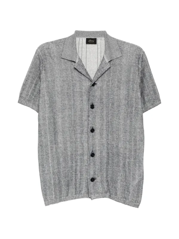 Brioni Ribbed-knit Contrast-trim Polo Shirt in Grey