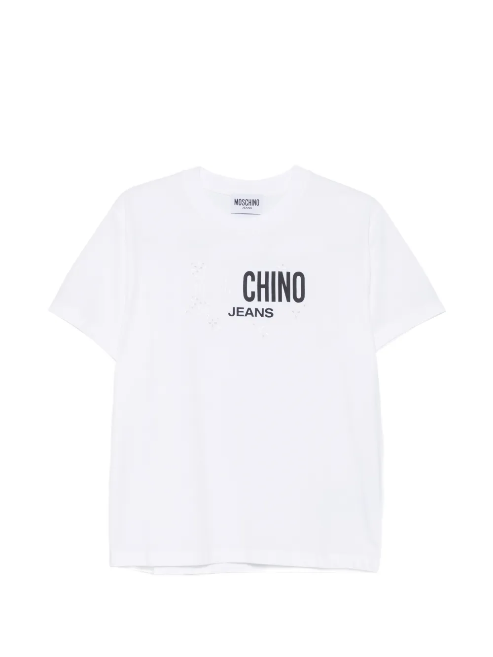 MOSCHINO JEANS logo-detail broderie-anglaise T-shirt - Bianco
