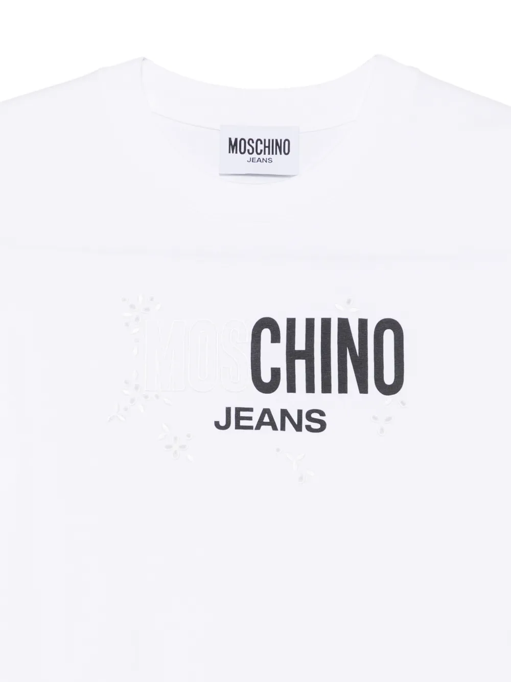 MOSCHINO JEANS Broderie anglaise T-shirt met logodetail Wit
