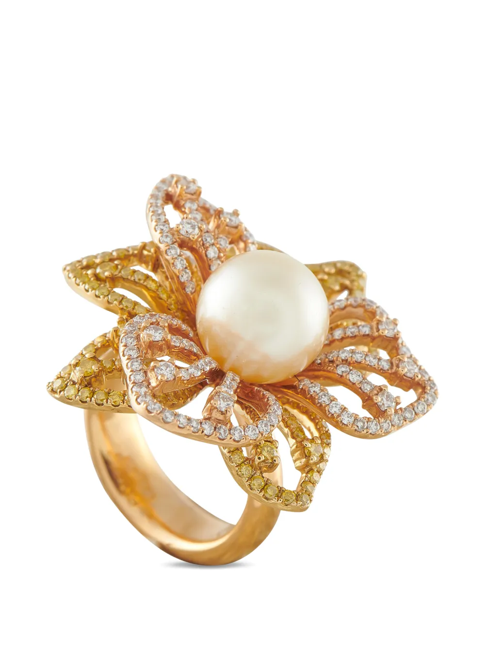 LB Exclusive leaf-motif pearl and diamond ring - Rosa