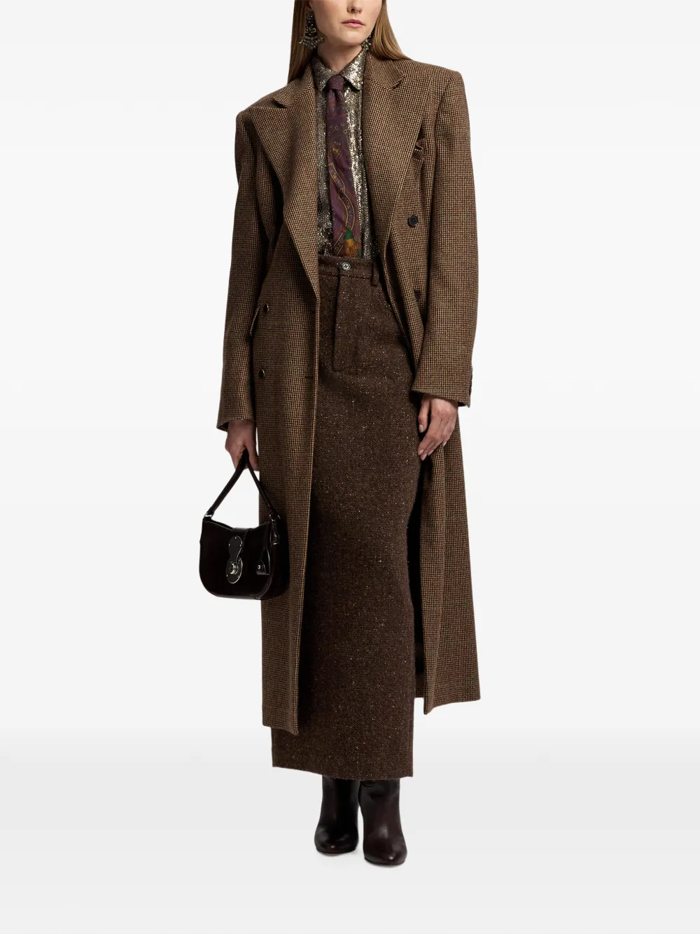 Ralph Lauren Collection Affton jas met pied-de-poule print en dubbele rij knopen Bruin